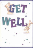 There's an unmistakable sense of warmth and encouragement woven through this illustrated get well card, echoing the close-knit, neighborly compassion of Morden. The card's design glows with a tender innocence: a cuddly brown bear perches atop the word 'GET,' meeting the gaze of an exuberant puppy who joyfully supports the letters of 'WELL.' The words themselves grow bold and lively in graduating shades of indigo, teal, and aqua, casting an optimistic tone that floats above a soothing cream backdrop. Sprinkled throughout, playful starbursts in blues and violets add a magical, hopeful energy-a visual sigh of relief, like opening the door to a same-day floral delivery from a trusted local Morden florist. Texture plays a starring role, with the bear's plush fur and the pup's floppy ears rendering comfort almost tangible for the viewer. More than a simple card, it's a heartfelt gesture from a friend or florist, a gentle promise that healing, kindness, and encouragement are never far away in the welcoming streets of Morden.